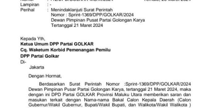 DPD Partai Golkar Malut, Usul 4 Nama Calon Bupati Taliabu