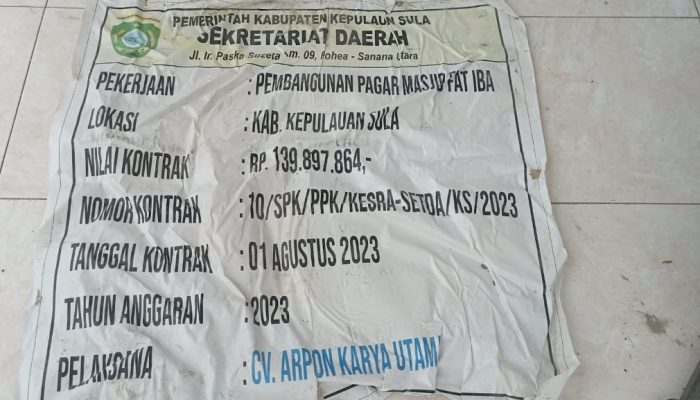 Proyek Pagar Mesjid Annurul Awwalin Masi Terbengkalai, Masyarakat Minta Polres Dan Jaksa Tangkap Kontraktor CV. Arpon Karya Utama