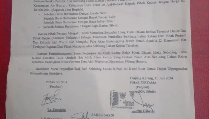 Sabotase Kewenangan: Kepala Desa Tanjung Karang Tandatangani Surat Jual Beli Tanah di Luar Wilayahnya