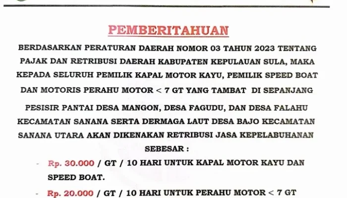 Protes Retribusi Tambat Kapal di Sula: Kapal Kecil Kena Tarif, Dasar Hukum Dipertanyakan