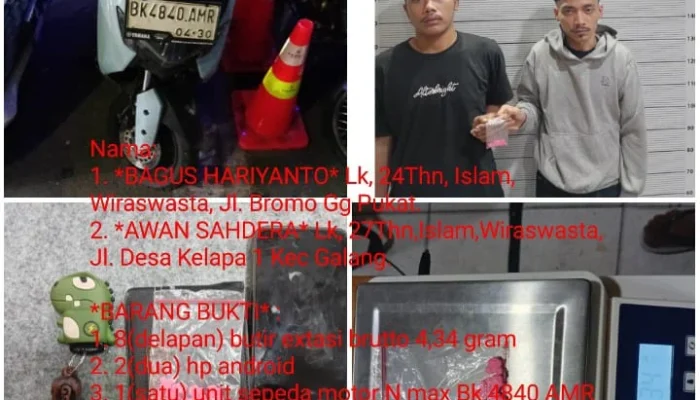 Polrestabes Medan Ringkus Dua Pengedar Ekstasi “Mickey Mouse” di Babura, 8 Butir Diamankan