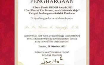 Ikram M. Sangadji Masuk 10 Besar Finalis DPD RI Awards 2025 Kategori Pembangunan Sosial & Kesehatan