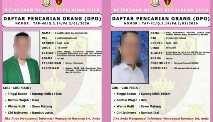 Buronan Korupsi! Mangkir Tiga Kali, LL dan AMKA Resmi Masuk DPO Kejari Kepulauan Sula