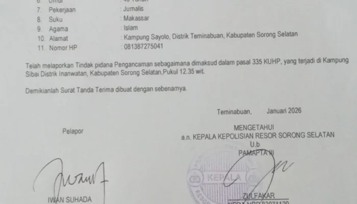 Polres Sorong Selatan Lambat Menangani Kasus Penyerangan Jurnalis