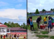 Tidak Tunggu Bantuan Pemerintah, Pemuda Sorong Selatan Gotong Royong Bersihkan Lapangan Trinati