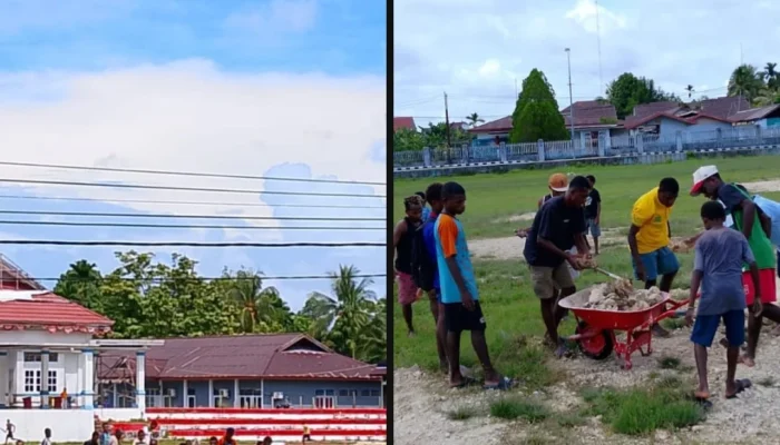 Tidak Tunggu Bantuan Pemerintah, Pemuda Sorong Selatan Gotong Royong Bersihkan Lapangan Trinati